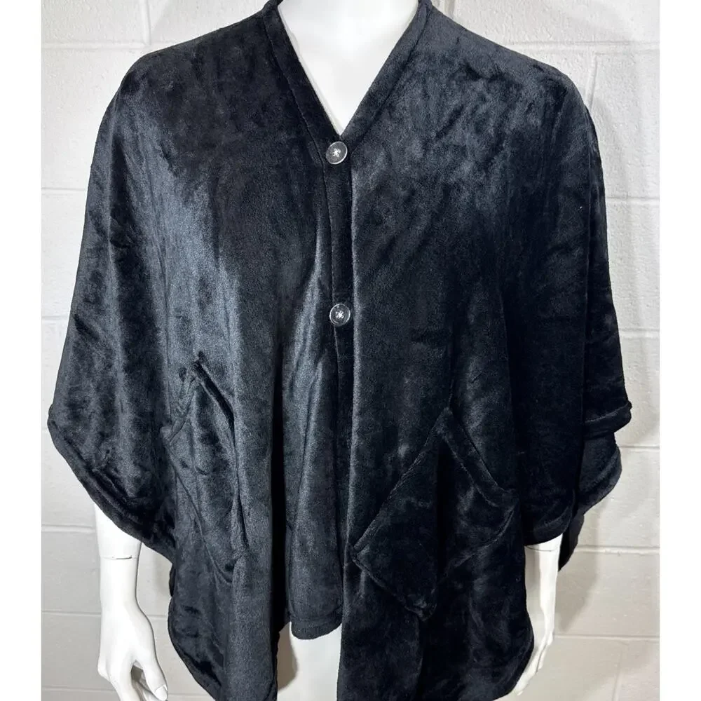 Warm & Cozy Oversized Fleece Wearable Blanket Poncho Black